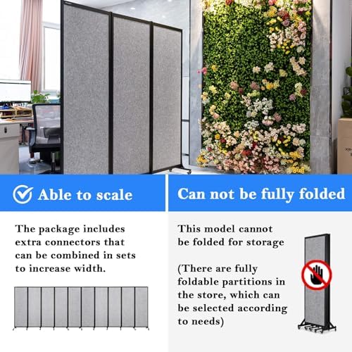 Room Partition 2.0 Upgrade Version,6'L* 6'7"H,3 Panel,Light Grey — view 3