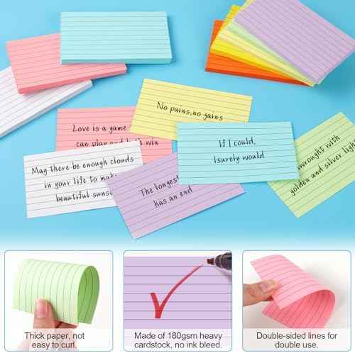 Utron 248 Sheets Colored Index Cards 3x5, Double-Sided Blank Notes Flash Cards for Studying, Note Cards 3x5 Li — view 3