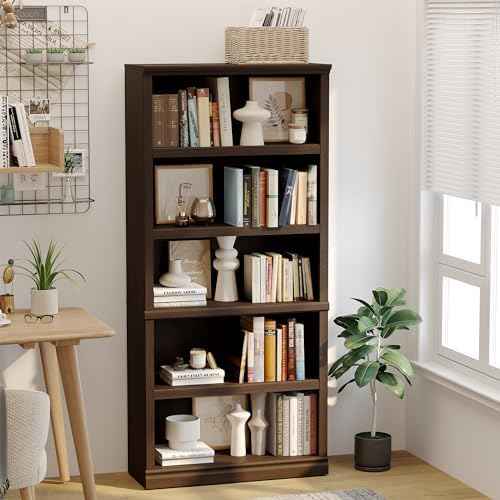 blini 5-Shelf Tall Bookcase Wooden Bookshelves 33in Wide Floor
