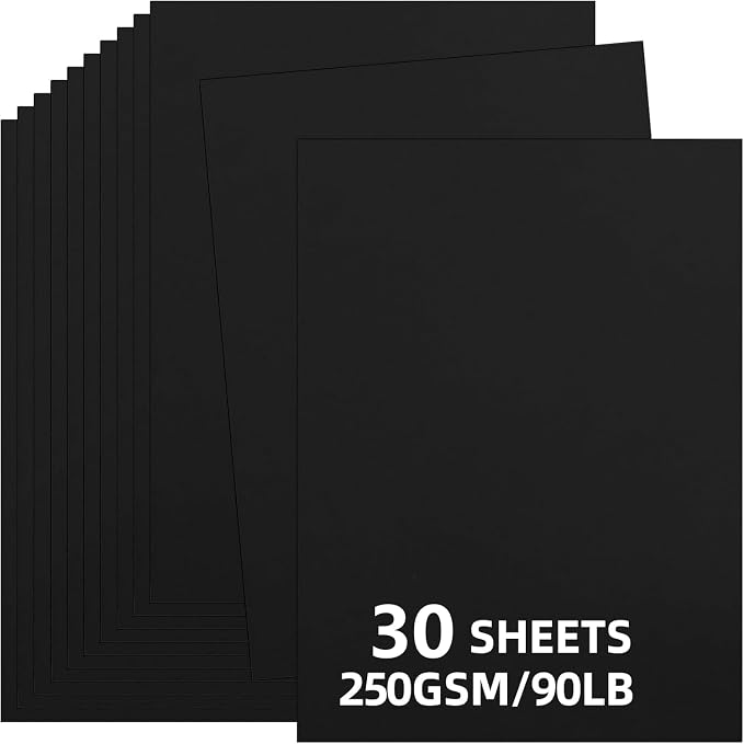 30 Sheets Black Cardstock 8.5'' x 11'', 250gsm/90lb Heavyweight Cover Cardstock