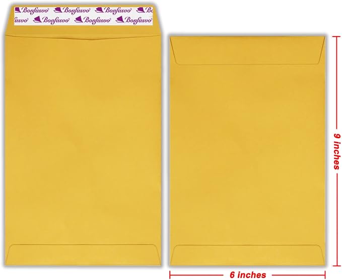 Bonfasvo 300 Pack 6x9 Brown Catalog Envelopes Peel & Seal Security Mailing — view 2
