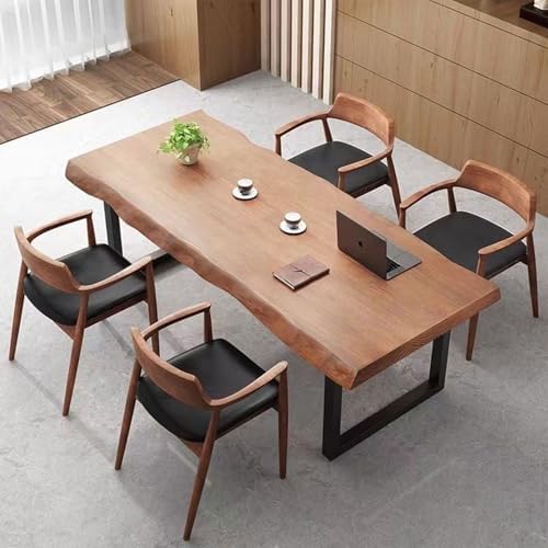 Stylish Solid Wood Office Desk with Sturdy Metal Base - Durable Multi-Size Executive Computer & Dining Table - Perfect for Ho