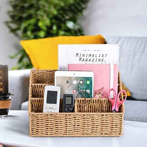DINGTAI Woven Mail Organizer Countertop, 12 Inch Mail Organizer Basket for Bill and Pen, Farmhouse Desk organi — view 2