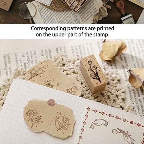 12 Pieces Vintage Wooden Flower Stamp Rubber Plant Decorative Mounted Rubber Stamp Set for DIY Craft, Letters  — view 4