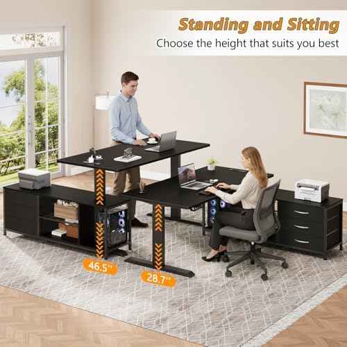 L Shaped Electric Standing Desk with Drawers & Shelves, Height Adjustable Corner Computer Desk with Power Outl — view 4