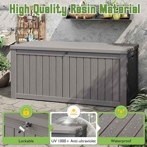 KAMABOKO Outdoor Storage Box, 150 Gallon Large Outdoor Resin Deck Box, Storage Waterproof Boxes Lockable Lid f — view 4