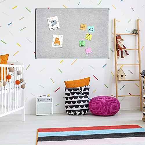 Lockways 36" x 24" Cork Bulletin Board, Grey Frame Linen Fabric Pinboard — view 4