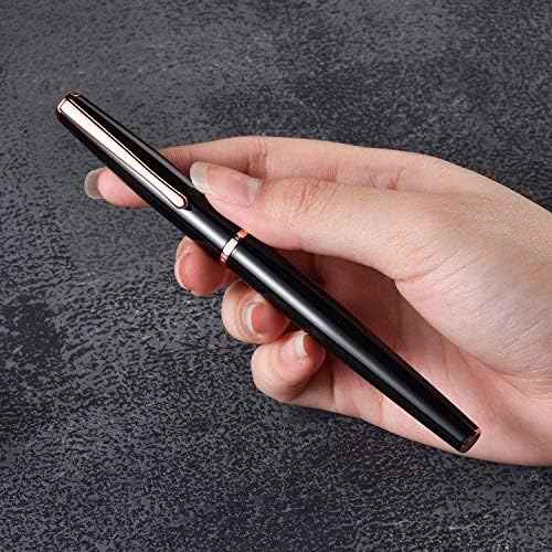 HongDian 920 Black Metal Fountain Pen, Rose Gold Plated Fine Nib Smooth Writing Pen, Classic Pen with Ink Conv — view 3