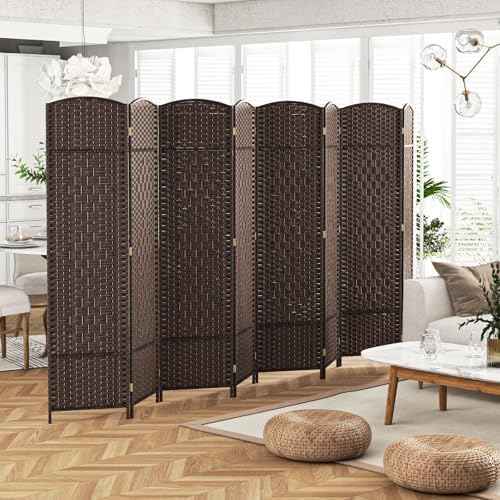 GOFLAME 8 Panel Room Divider, 6 Ft Tall Folding Privacy Screen with Hand-Woven Texture & Solid Wood Frame, Ful — view 2