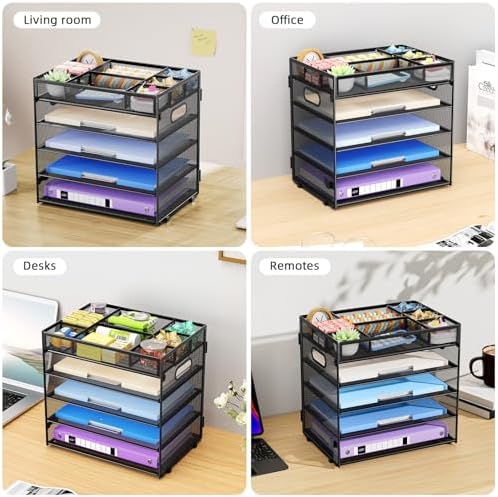 Marbrasse 5 Tier Paper Organizer, Mesh Desk Letter Tray with Handle,Black — view 7