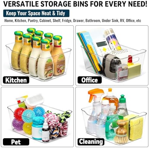 12 PACK Multi-Use Clear Plastic Storage Bins for Organizing w/Labels - Home, Kitchen, Pantry, Bathroom, Office — view 6