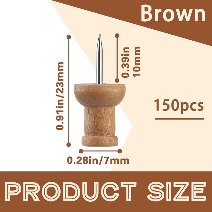 150 Pcs Push Pins for Cork Board, Decorative Thumb Tacks Wooden Push Pins Head — view 2