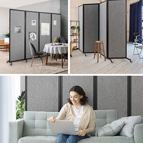 Room Partition, 8'5"L* 6'7"H,4 Panel,Light Grey — view 6