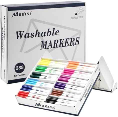 Madisi Washable Markers Bulk, Super Tips Markers, 12 Colors, 288 Count