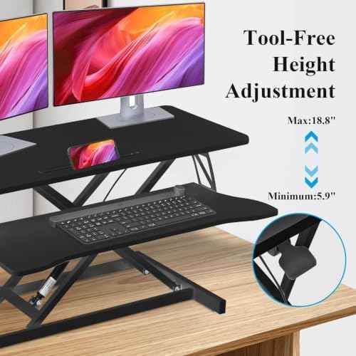 37" Desk Converter, Height Adjustable Stand Up Desk Converter, 2 Monitor Standing, Sit to Stand, Quick Sit to  — view 5