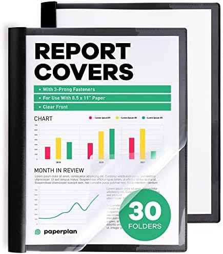 Report Covers - (30 Set), 8.5 x 11 Letter Size, 3-Prong Fasteners, Clear Front Plastic Folders - Perfect for Presenting Resum