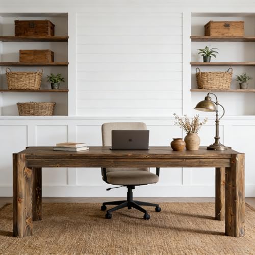 63" Solid Wood Executive Desk, Farmhouse Home Office Computer Desk,Large Simple Study Writing Table Business W — view 5