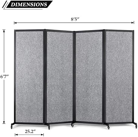Room Partition, 8'5"L* 6'7"H,4 Panel,Light Grey — view 4