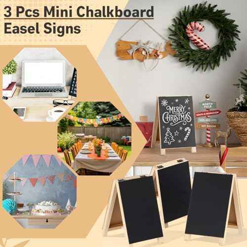 3 Pcs Mini Chalkboard Easel Signs 4.5" x 7.5" Tabletop Chalkboard Sign Double Sided Display Comes with Chalk a — view 5