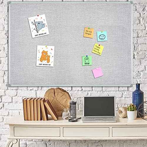 Lockways 36" x 24" Cork Bulletin Board, Grey Frame Linen Fabric Pinboard — view 3