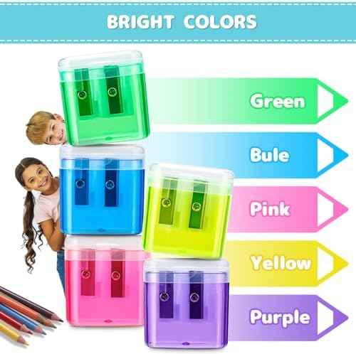 100 Pack Pencil Sharpeners Bulk - Colored Handheld Pencil Crayon Double Hole Sharpener, School Classroom Suppl — view 5