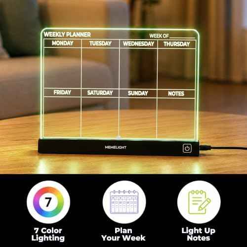 LED Weekly Planner Board with Light, Always On Acrylic Weekly Planner, Slim Design Fits Anywhere, 7 Color Dry  — view 2