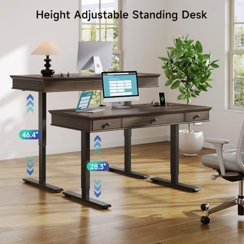 55 x 23 Inch Electric Standing Desk with Drawers, Dark Walnut — view 3