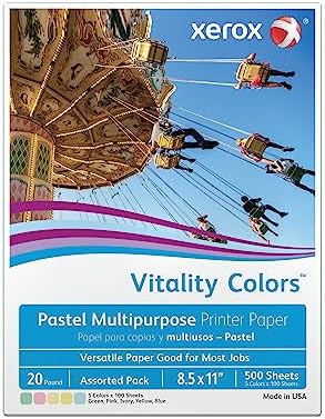 Xerox® Vitality Colors™ Multi-Use Printer & Copy Paper, 1 Ream, Assorted Pastels, Letter (8.5" x 11"), 500 Sheets Per Ream, 2