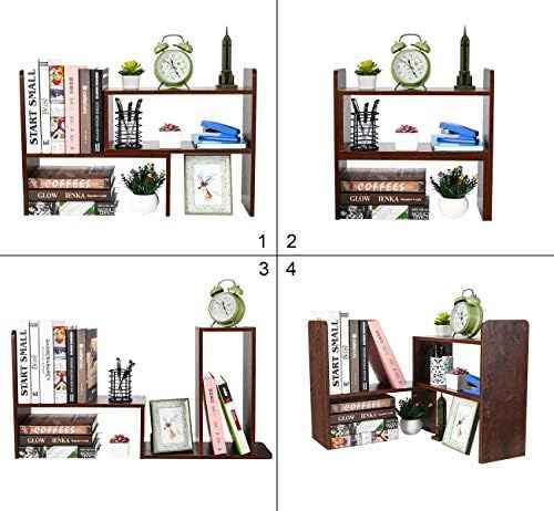 PAG-Mass Desktop Bookshelf Freestanding Wooden Countertop Bookcase Accessories Organizer Display Rack Dorm Des — view 3