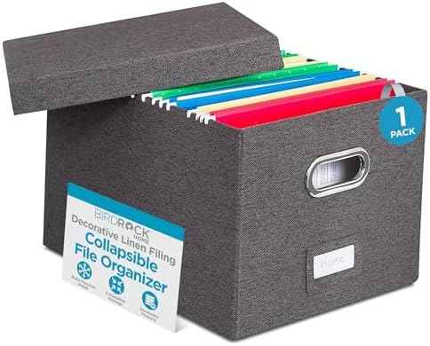 Internet's Best Collapsible File Storage Organizer | Decorative Linen Filing & Storage Office Box | Letter/Legal | Grey