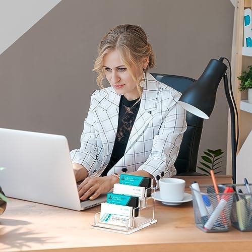HIIMIEI Acrylic Business Card Display, Multiple Card Holder for Office, Home, Restaurant - 4 Slot 4 Tier — view 2