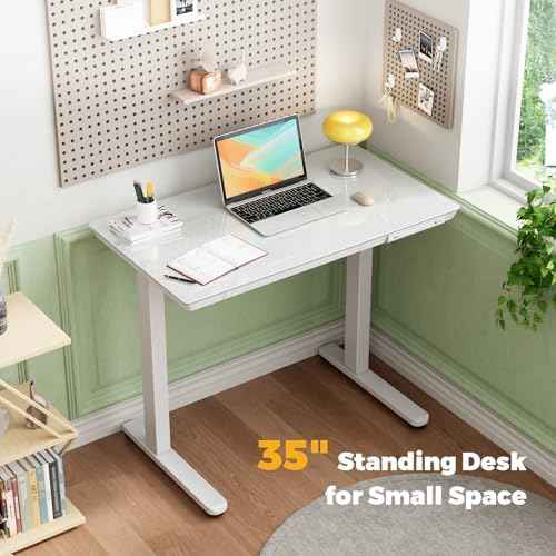 35" Electric Standing Desk with Drawer, One-Piece Glass Top — view 3
