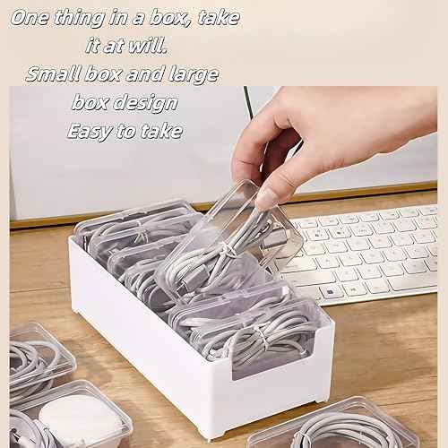11 Box Cable Organizer Storage Box, Desktop Cable Management with Switch, Power Cord Organizer for Office,Home — view 4