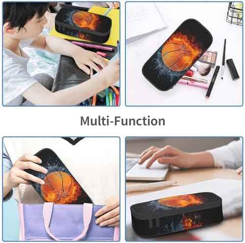 Basketball Pencil Box Black Kids Pencil Case for Boys Youth, Big Capacity Canvas Pen Pouch Marker Bag, Portabl — view 5
