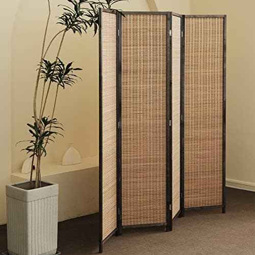 Furnnylane 4 Panel Bamboo Room Divider - 5.6 ft Tall Folding Privacy Screen for Room Separation, Natural Brown — view 3