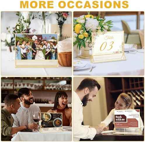 EHWINE 8 Pack Acrylic Sign Holder 8.5 x 11 Horizontal, Double-Sided Stand up Table Top Sign Holders, Gold Acry — view 6