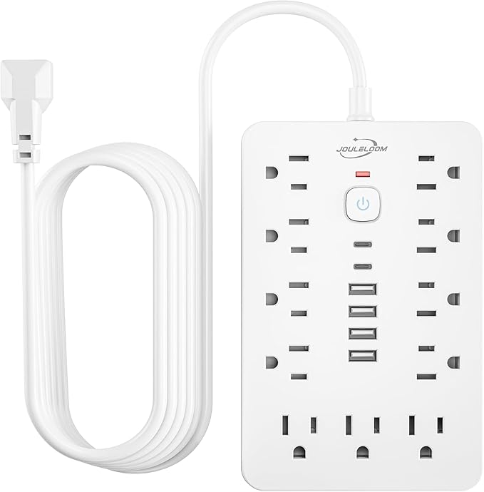 JouleLoom 20 FT Flat Plug Surge Protector Power Strip, 11 Multiple AC Outlets