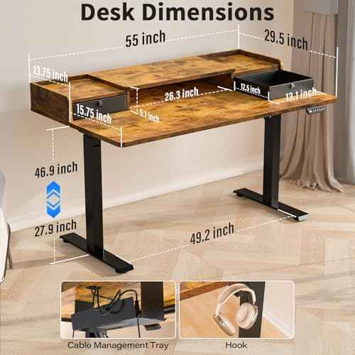 Kingant Standing Desk with Dual Drawers,Electric Height Adjustable 55"x 30" — view 2