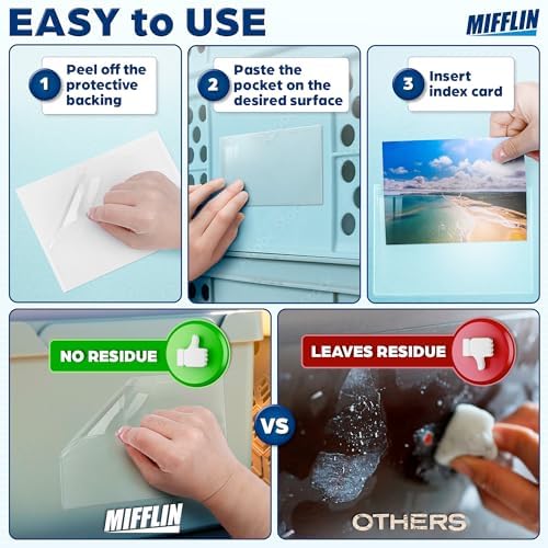 Mifflin-USA - Index Card Holder - 4x6”, 50 Pack - Clear Self-Adhesive Pockets - Label Holders for Organizing S — view 7