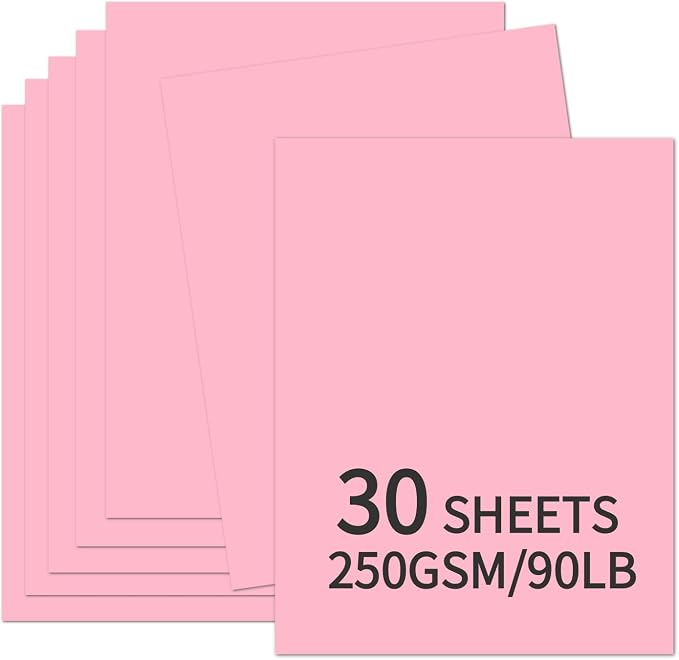 30 Sheets Pink Cardstock 8.5'' x 11'', 250gsm/90lb Heavyweight Cover Cardstock