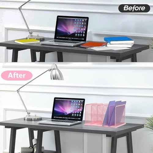 Kuntine.B 5-Section Upright Desk File Organizer Pink 1 Pack — view 3