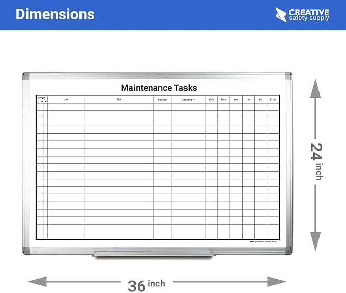 Maintenance Tasks Whiteboard 36"x 24" — view 3