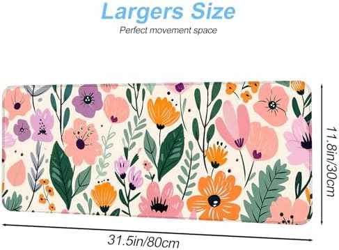 Floral Mouse Pad XXL – Large Extended Desk Mat with Cute Hand-Drawn Flowers,Non-Slip Mousepad for Office, Scho — view 2