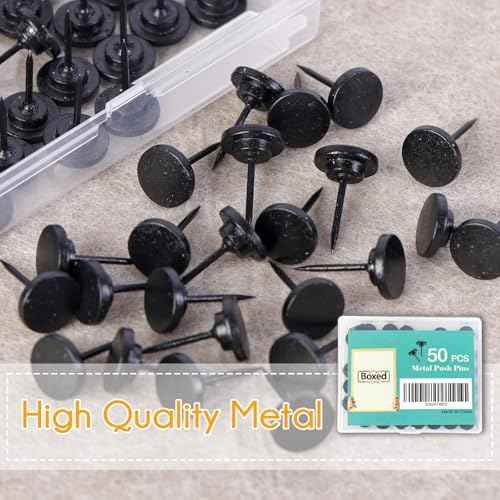 50 PCS Flat Push Pins for Cork Board, Black Metal Thumb Tacks for Wall Picture Photo Hanging, Board Posters Bu — view 5