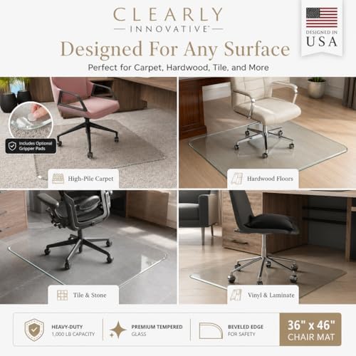 Tempered Glass Office Chair Mat for Carpet & Hardwood, 36" x 46", Clear — view 6