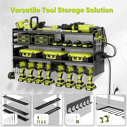 POKIPO Large Power Tool Organizer Wall Mount with Charging Station,4 Layer Heavy Duty Metal Tool Storage Rack  — view 3