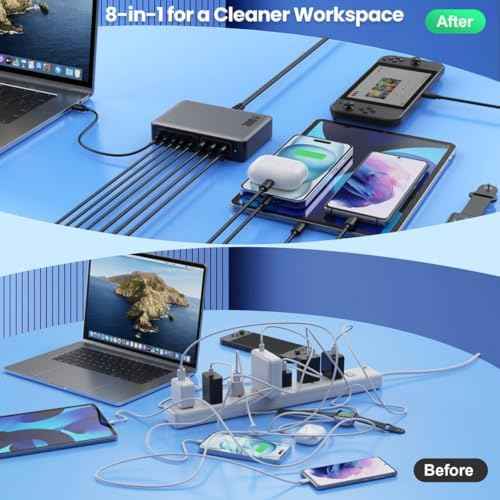 USB C Charger 300W USB C Charger Block,Upgraded GaN IV 8-Port Fast Charging Station Hub,PD 100W Laptop Chargin — view 6