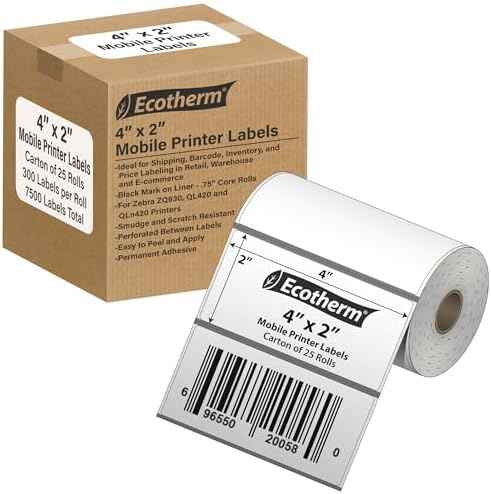 4" x 2" Mobile Printer Labels | 25 Rolls | 7500 Labels | fits Zebra ZQ630, QL420, and QLn420 Printers | Black Mark On Liner |