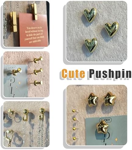 KEYDUACU 150 Pcs Gold Push Pins Set, Metal Thumb Tacks, Decorative Push Pins for Cork Board with Hook Clip, 6  — view 6