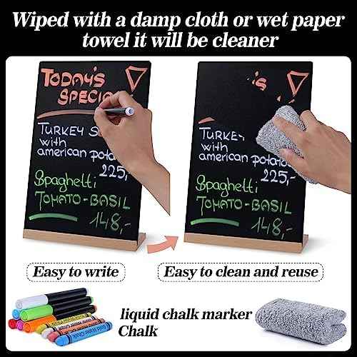 Small Chalkboard Sign, Reusable Double Sided Mini Chalkboard Signs with Wooden Base Stand, 12 x 8 Tabletop Cha — view 5
